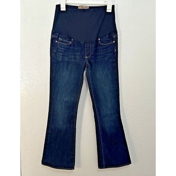 Paige Womens Laurel Canyon Over Belly Maternity Flare Jeans Sz 27 x 29 Dark Wash - Picture 1 of 11